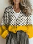 Casual V Neck Loose Multicolor Block Cardigan