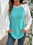 Color Block Crew Neck Casual Cotton T-Shirt