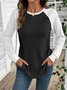 Color Block Crew Neck Casual Cotton T-Shirt