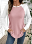 Color Block Crew Neck Casual Cotton T-Shirt