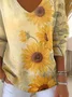Women's Long Sleeve T-shirt Spring/Fall Yellow Floral Printing V Neck Daily Going Out Casual Top