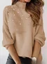 Simple Printing Beaded Turtleneck Sweater