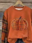 Crew Neck Casual Plaid Loose Sweatshirt