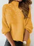 Simple Printing Beaded Turtleneck Sweater