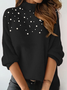Simple Printing Beaded Turtleneck Sweater