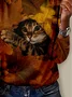 Women's Crew Neck Long Sleeve T-Shirt with Autumn Animal Maple Leaf Print