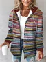Urban Split Joint Color Block Women's Faux Wool Plaid Striped Jacket