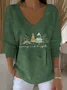 Women's Long Sleeve T-shirt Spring/Fall Green Christmas Printing V Neck Daily Going Out Casual Top