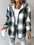 Urban Split Joint Color Block Women's Faux Wool Plaid Striped Jacket