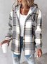 Urban Split Joint Color Block Women's Faux Wool Plaid Striped Jacket