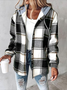 Urban Split Joint Color Block Women's Faux Wool Plaid Striped Jacket