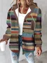 Urban Split Joint Color Block Women's Faux Wool Plaid Striped Jacket