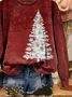 Casual Crew Neck Printing Christmas Tree Sweatshirt