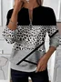 Women's Abstract Print Casual Zipper Long Sleeve Sweatshirt