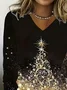 Women's Long Sleeve T-shirt Spring/Fall Black Christmas Printing Jersey V Neck Daily Going Out Casual Top