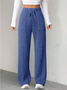 Women's  Elastic Waist H-Line Wide Leg Pants Daily Going Out Pants Blue Casual Split Joint Plain Spring/Fall Pants