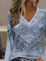 Women's Long Sleeve T-shirt Spring/Fall Blue Abstract Printing Jersey V Neck Daily Going Out Casual Top