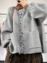 Casual Multicolor Block V Neck Loose Cardigan