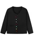 Casual Multicolor Block V Neck Loose Cardigan