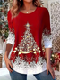 Women's Long Sleeve T-shirt Spring/Fall Red Christmas Jersey Crew Neck Daily Going Out Casual Top