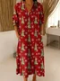 V Neck Linen Blend Casual Dress With No