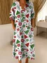 V Neck Linen Blend Casual Dress With No