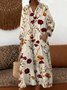 Loose V Neck Linen Blend Vintage Dress With No
