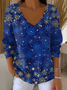 Women's Long Sleeve T-shirt Spring/Fall Blue Christmas Printing V Neck Daily Going Out Casual Top
