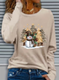 Women's Long Sleeve T-shirt Spring/Fall Black Christmas Printing Jersey Crew Neck Daily Going Out Casual Top