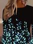 Women's Long Sleeve T-shirt Spring/Fall Black Leaf Printing Jersey Crew Neck Daily Going Out Casual Top
