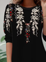 Women's Long Sleeve T-shirt Spring/Fall Black Floral Jersey Crew Neck Daily Going Out Casual Top