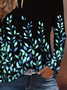 Women's Long Sleeve T-shirt Spring/Fall Black Leaf Printing Jersey Crew Neck Daily Going Out Casual Top