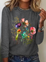 Women's Cotton Floral Print Crew Neck Sweatshirt Casual Long Sleeve Shirt