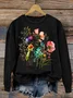 Women's Cotton Floral Print Crew Neck Sweatshirt Casual Sweatshirt