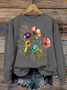 Women's Cotton Floral Print Crew Neck Sweatshirt Casual Sweatshirt