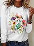 Women's Cotton Floral Print Crew Neck Sweatshirt Casual Long Sleeve Shirt