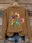 Women's Cotton Floral Print Crew Neck Sweatshirt Casual Sweatshirt