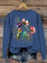 Women's Cotton Floral Print Crew Neck Sweatshirt Casual Sweatshirt