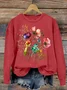 Women's Cotton Floral Print Crew Neck Sweatshirt Casual Sweatshirt