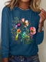 Women's Cotton Floral Print Crew Neck Sweatshirt Casual Long Sleeve Shirt