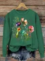 Women's Cotton Floral Print Crew Neck Sweatshirt Casual Sweatshirt