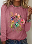 Women's Cotton Floral Print Crew Neck Sweatshirt Casual Long Sleeve Shirt