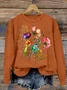 Women's Cotton Floral Print Crew Neck Sweatshirt Casual Sweatshirt
