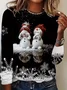 Women's Long Sleeve T-shirt Spring/Fall Black Christmas Snowman Printing Jersey Crew Neck Daily Going Out Casual Top