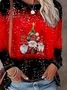 Women's Long Sleeve T-shirt Spring/Fall Red Christmas Printing Jersey Crew Neck Daily Going Out Casual Top