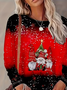 Women's Long Sleeve T-shirt Spring/Fall Red Christmas Printing Jersey Crew Neck Daily Going Out Casual Top
