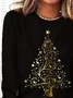 Women's Long Sleeve T-shirt Spring/Fall Black Christmas Printing Jersey Crew Neck Daily Going Out Casual Top