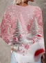 Women's Long Sleeve T-shirt Spring/Fall Pink Christmas Printing Jersey V Neck Daily Going Out Casual Top