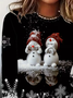 Women's Long Sleeve T-shirt Spring/Fall Black Christmas Snowman Printing Jersey Crew Neck Daily Going Out Casual Top
