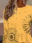 Women's Long Sleeve T-shirt Spring/Fall Yellow Sunflower Printing Jersey Crew Neck Daily Going Out Casual Top